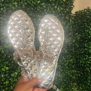 Silver Quilted Sandals